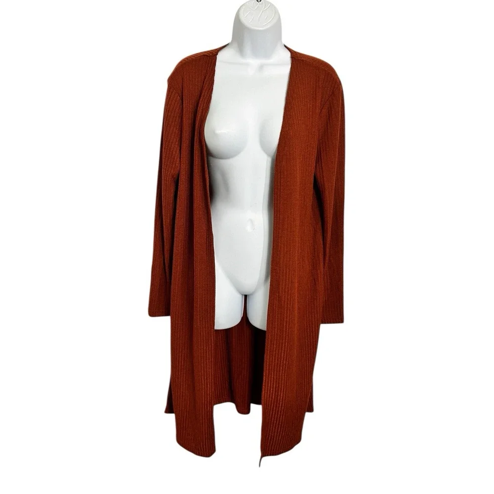 Shein Brown Long Duster Sweater Sz Large Ribbed Cardigan Western Boho